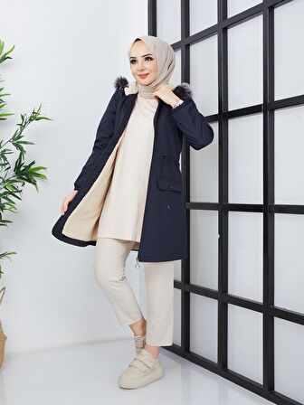 Kadın Kısa Yağmurluk Bondik Mont Lacivert