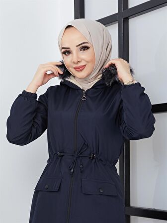 Kadın Kısa Yağmurluk Bondik Mont Lacivert