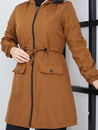 Kadın Kısa Yağmurluk Bondik Mont Taba