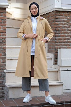 Fermuarlı Bağlamalı Trençkot Bej HM2261