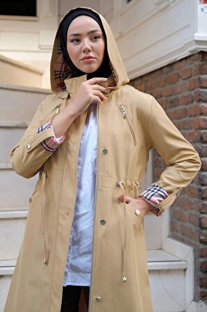 Fermuarlı Bağlamalı Trençkot Bej HM2261