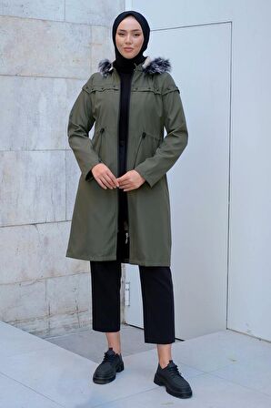 Yıldızlı İçi Kürklü Mont Haki HM2288