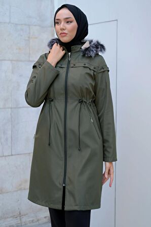 Yıldızlı İçi Kürklü Mont Haki HM2288
