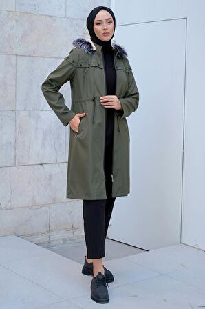 Yıldızlı İçi Kürklü Mont Haki HM2288