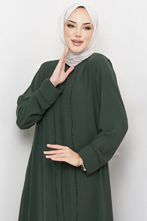 Mina Büyük Beden Taşlı Ferace Haki HM2308