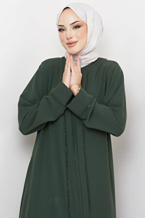 Mina Büyük Beden Taşlı Ferace Haki HM2308