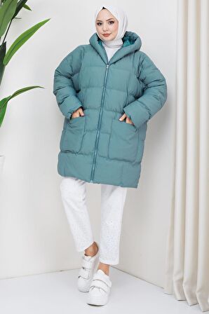 Kraşlı Oversize Dolgulu Mont Mint HM2316