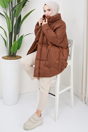 Oversize Torba Cep Şişme Mont Taba HM2317