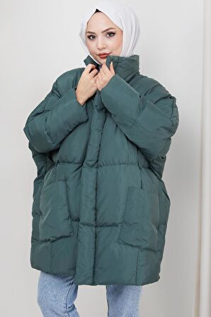 Oversize Torba Cep Şişme Mont Yeşil HM2317