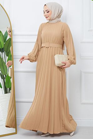 Kemerli Piliseli Aerobin Elbise Camel HM2339
