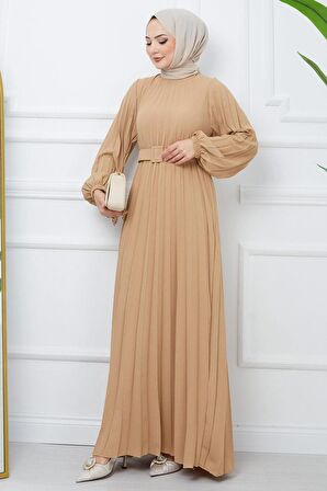 Kemerli Piliseli Aerobin Elbise Camel HM2339