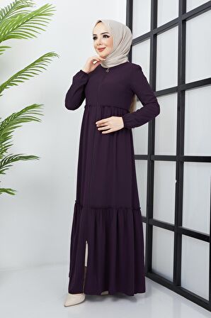 Büzgü Detaylı Mürdüm Ferace 