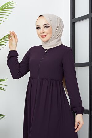 Büzgü Detaylı Mürdüm Ferace 