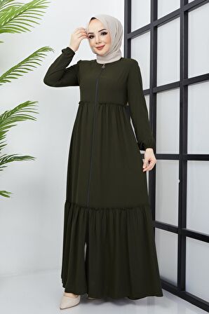 Büzgü Detaylı Haki Ferace 