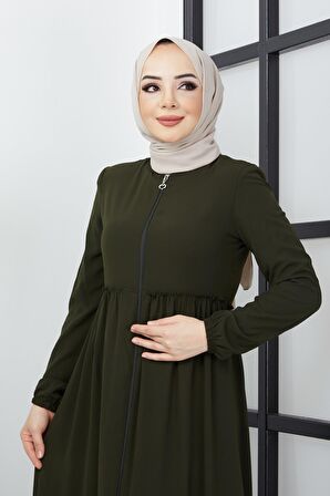 Büzgü Detaylı Haki Ferace 