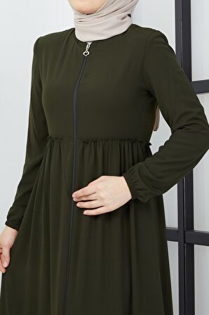 Büzgü Detaylı Haki Ferace 