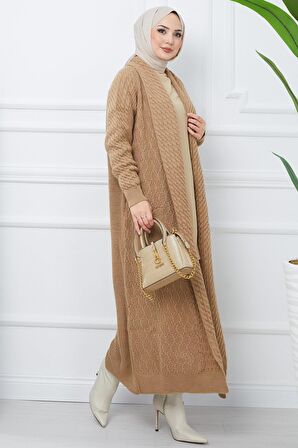 Şal Yaka Salaş Triko Hırka Camel HM2248