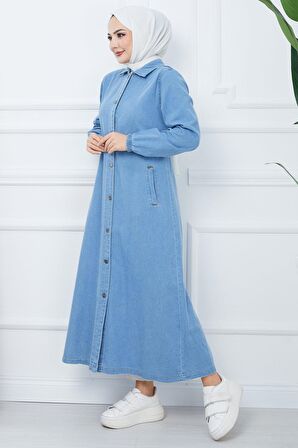 Düğmeli Kot Kap Mavi HM2345