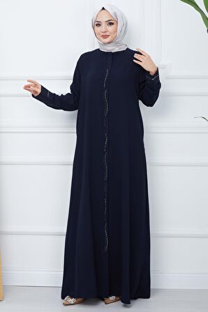 Petek Kumaş Büyük Beden Taşlı Ferace Lacivert HM2352