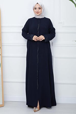 Petek Kumaş Büyük Beden Taşlı Ferace Lacivert HM2352