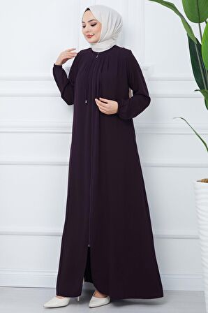 Yakası Pileli ve Bağcıklı Ferace Mürdüm HM2357