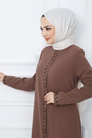 Gizem Taşlı Ferace Kahverengi HM2358