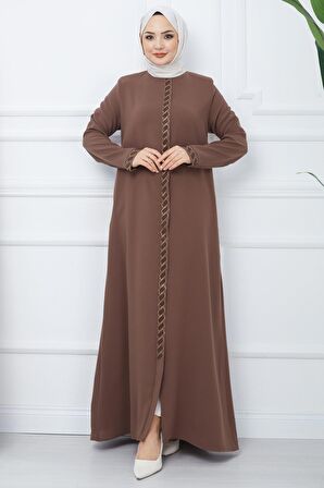 Gizem Taşlı Ferace Kahverengi HM2358