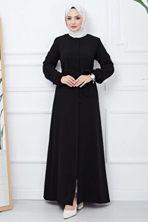 Gizli Patlı Kuşaklı Ferace Siyah HM2361