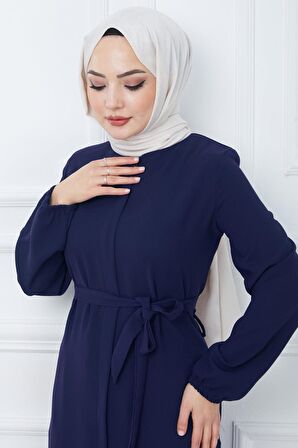 Gizli Patlı Kuşaklı Ferace Lacivert HM2361