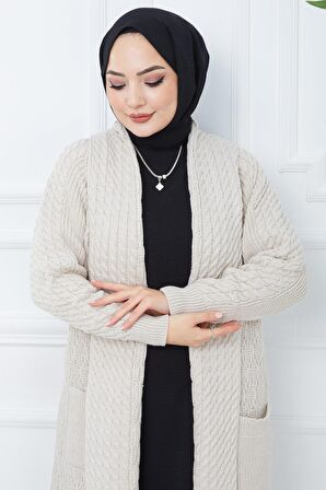 Şal Yaka Salaş Triko Hırka Taş Rengi HM2248