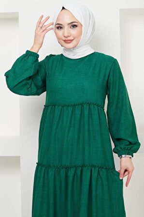 Kat Kat Büzgülü Elbise Zümrüt HM2369