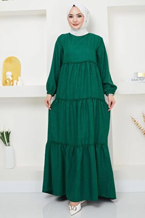 Kat Kat Büzgülü Elbise Zümrüt HM2369