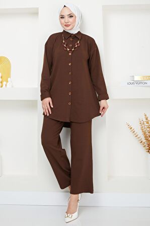 Kolyeli Krep İkili Takım Kahverengi HM2374