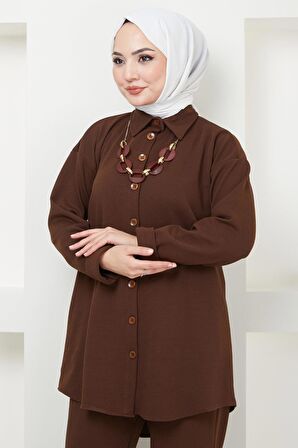 Kolyeli Krep İkili Takım Kahverengi HM2374