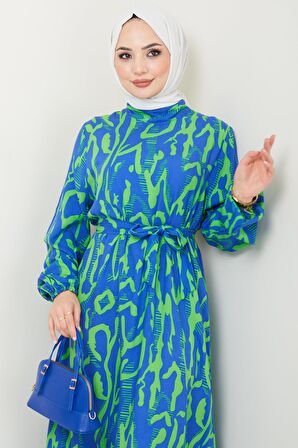 Mery Yazlık Viskon Elbise Yeşil HM2409