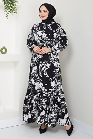 Yonca Yazlık Viskon Elbise Siyah HM2410
