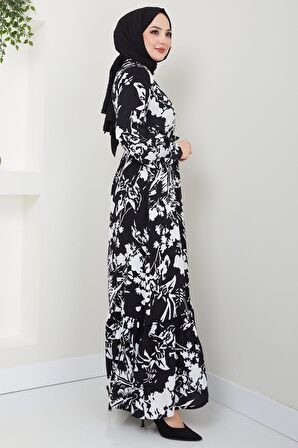 Yonca Yazlık Viskon Elbise Siyah HM2410