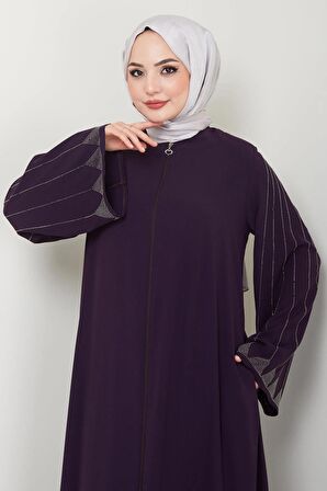 Kolu Taş Detaylı Ferace Mürdüm HM2413