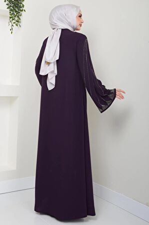 Kolu Taş Detaylı Ferace Mürdüm HM2413