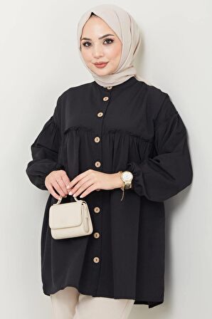 Büzgülü Tunik Siyah HM2411