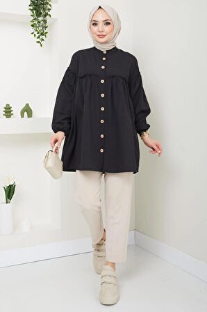 Büzgülü Tunik Siyah HM2411