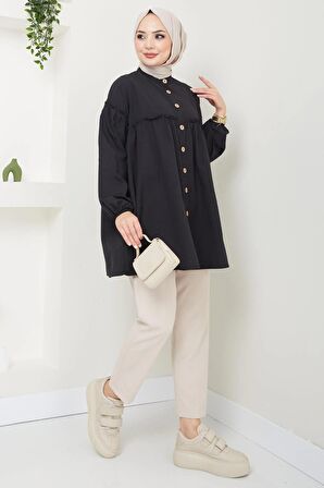 Büzgülü Tunik Siyah HM2411
