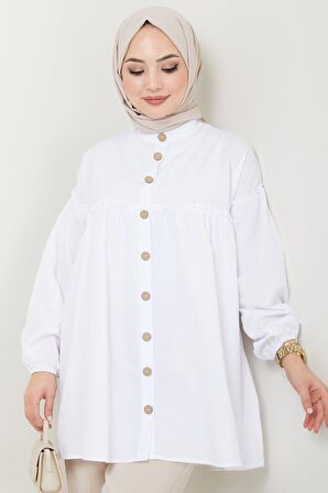 Büzgülü Tunik Beyaz HM2411