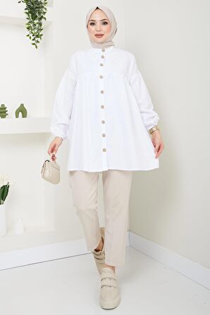 Büzgülü Tunik Beyaz HM2411
