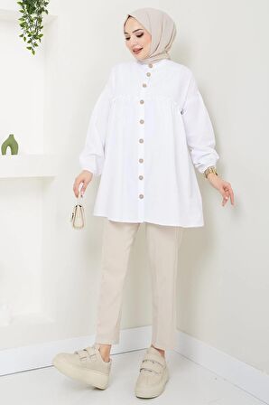 Büzgülü Tunik Beyaz HM2411