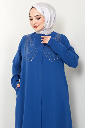 Kristal Taş İşlemeli Ferace İndigo HM2423