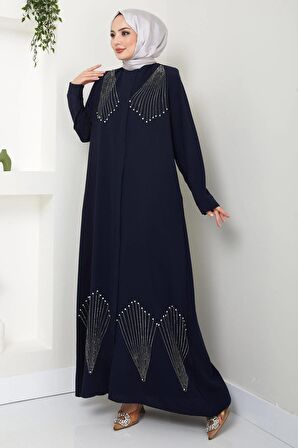 Kristal Taş İşlemeli Ferace Lacivert HM2423