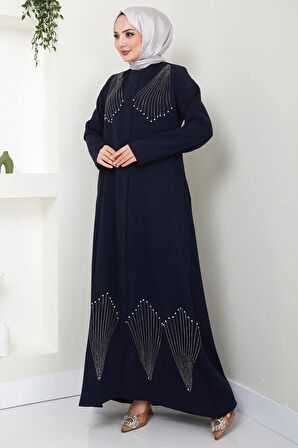 Kristal Taş İşlemeli Ferace Lacivert HM2423