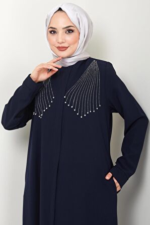 Kristal Taş İşlemeli Ferace Lacivert HM2423