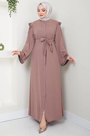 Kolu ve Omzu İncili Ferace Pembe HM2425
